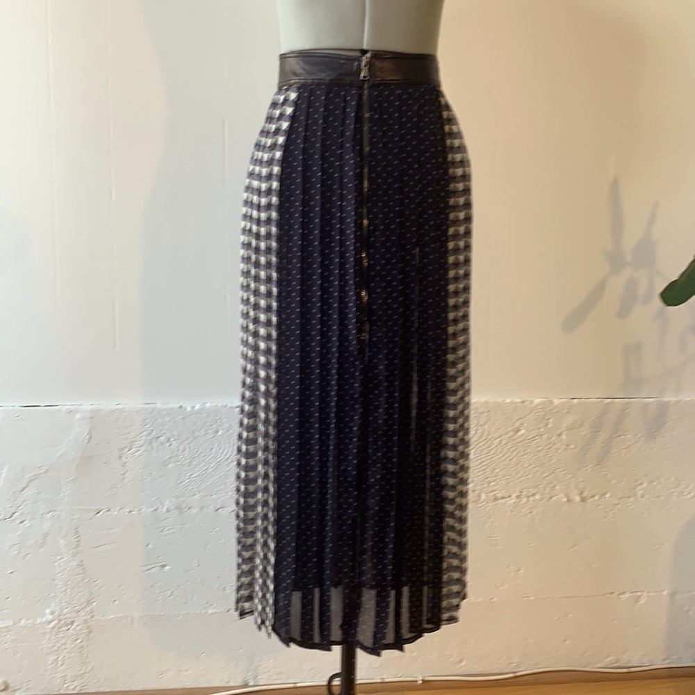 Pleated Silk Skirt, Leather Waistband
